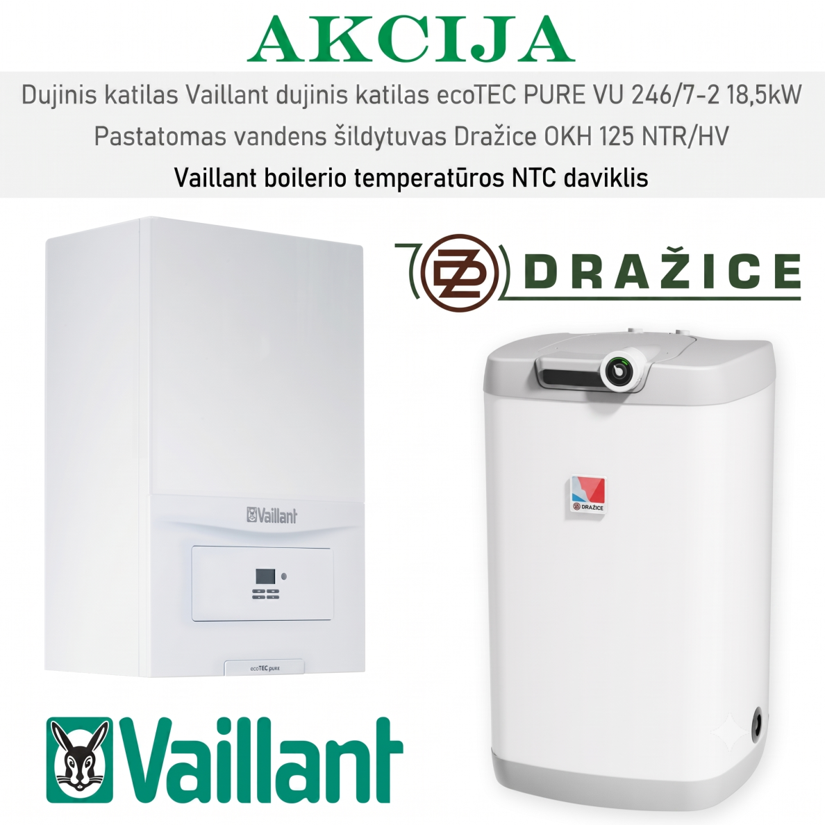 Akcijinis Vaillant ir Dražice šildymo įrangos komplektas