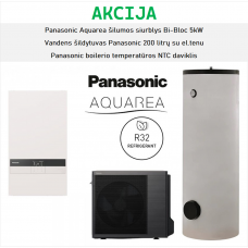 Akcijinis Panasonic šilumos siurblio 5kW ir vandens šildytuvo komplektas