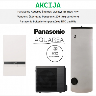 Akcijinis Panasonic šilumos siurblio 7kW ir vandens šildytuvo komplektas