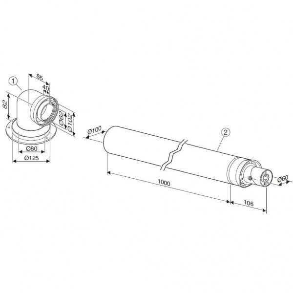Bosch pagrindinis kamino komplektas C13x Ø60/100, horizontalus 2 Bosch pagrindinis kamino komplektas C13x Ø60/100, horizontalus 2
