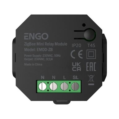 ENGO belaidis relės modulis su „ZigBee“ kartotuvo funkcija, 230V ENGO belaidis relės modulis su „ZigBee“ kartotuvo funkcija, 230V