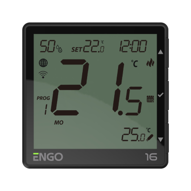 ENGO EONE-16B viedais iebūvējamais Wi-Fi termostats, 230 V, 16 A, melns ENGO EONE-16B viedais iebūvējamais Wi-Fi termostats, 230 V, 16 A, melns