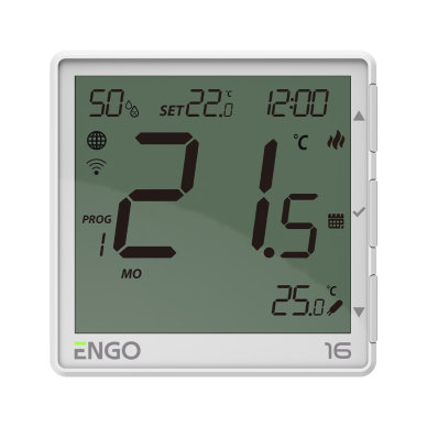 ENGO EONE-16W viedais iebūvējamais termostats ar Wi-Fi, 230V, 16A, balts ENGO EONE-16W viedais iebūvējamais termostats ar Wi-Fi, 230V, 16A, balts