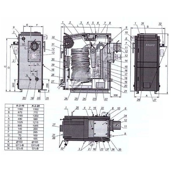 Cietā kurināmā katls Kalvis K-2-16N 1 Cietā kurināmā katls Kalvis K-2-16N 1