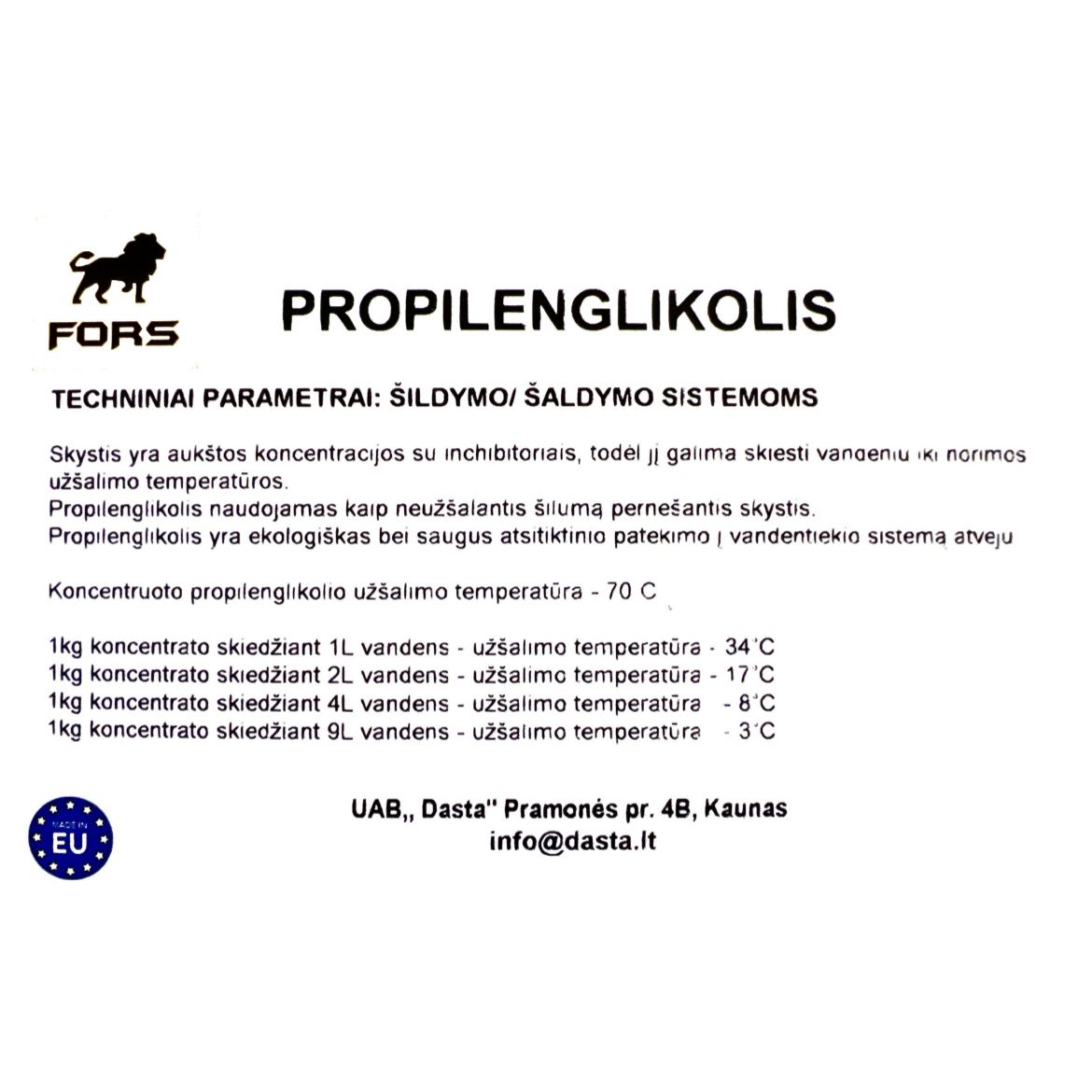 Neužšąlantis skystis šildymo/šaldymo sistemai 10kg, propilenglikolis 1