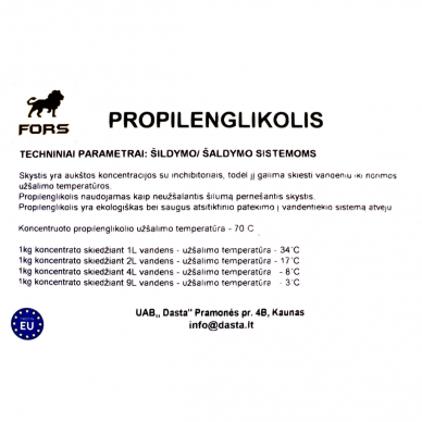 Neužšąlantis skystis šildymo/šaldymo sistemai 25kg, propilenglikolis 1