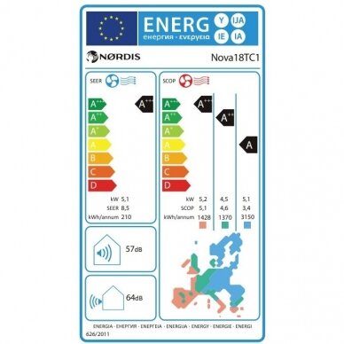 NORDIS gaisa kondicionieris Nova 5,10/5,80 kW ar WiFi 3 NORDIS gaisa kondicionieris Nova 5,10/5,80 kW ar WiFi 3