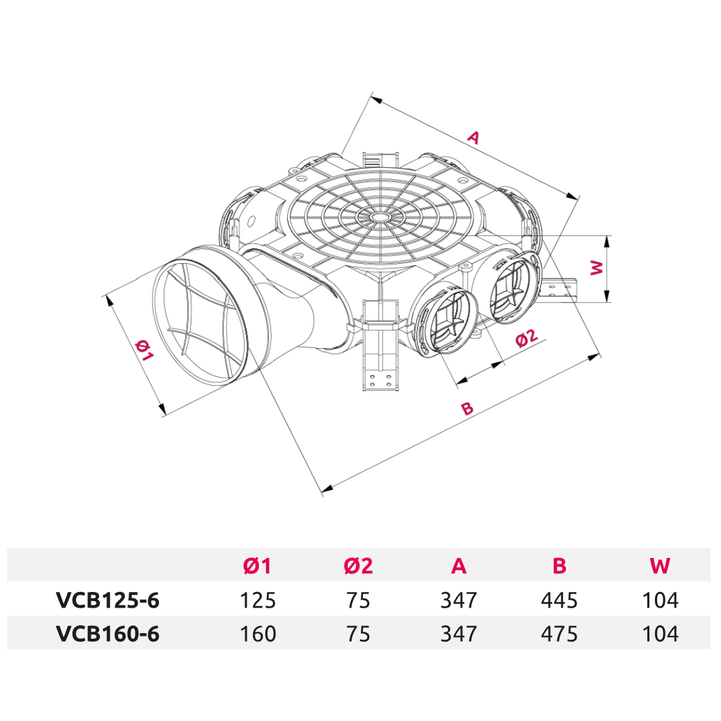Plastikinis oro paskirstymo kolektorius 6 jungčių (Dn75) Dn160 2