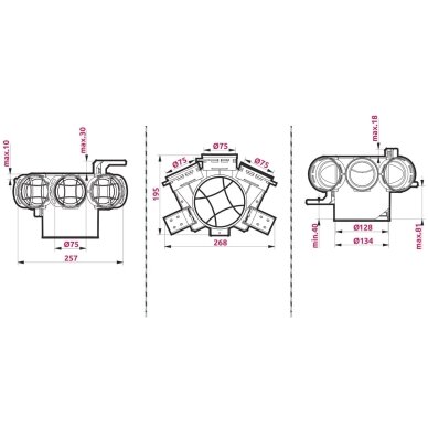 Plastmasas difuzora kārba 3× Dn75 - Dn125 mm, Awenta Pro 1