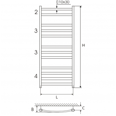 Plieninis baltas rankšluosčių džiovintuvas Elonika EP 50x118 KLD 1 Plieninis baltas rankšluosčių džiovintuvas Elonika EP 50x118 KLD 1