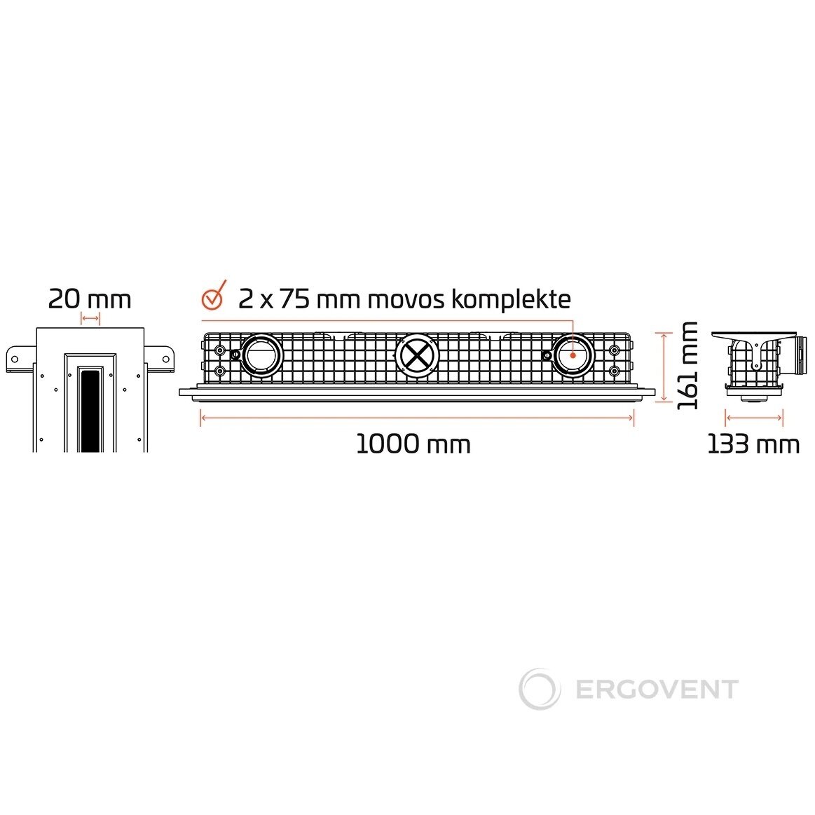 Krohvitav lineaarne difuusor ERGOVENT LINEO PRO-1000/90 SINGLE 6 Krohvitav lineaarne difuusor ERGOVENT LINEO PRO-1000/90 SINGLE 6