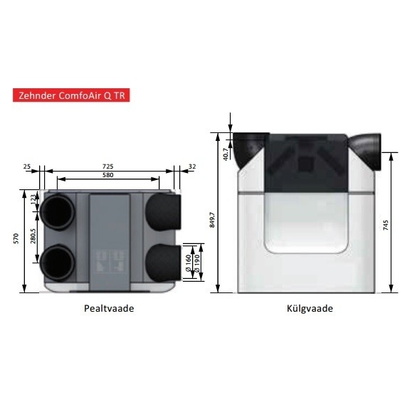 Ventilācijas iekārta Zehnder ComfoAir Q 350 TR enthalpy 1 Ventilācijas iekārta Zehnder ComfoAir Q 350 TR enthalpy 1