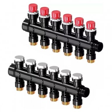 Uponor Vario Plus kolektorius su balansiniais ventiliais 6 kontūrų Uponor Vario Plus kolektorius su balansiniais ventiliais 6 kontūrų